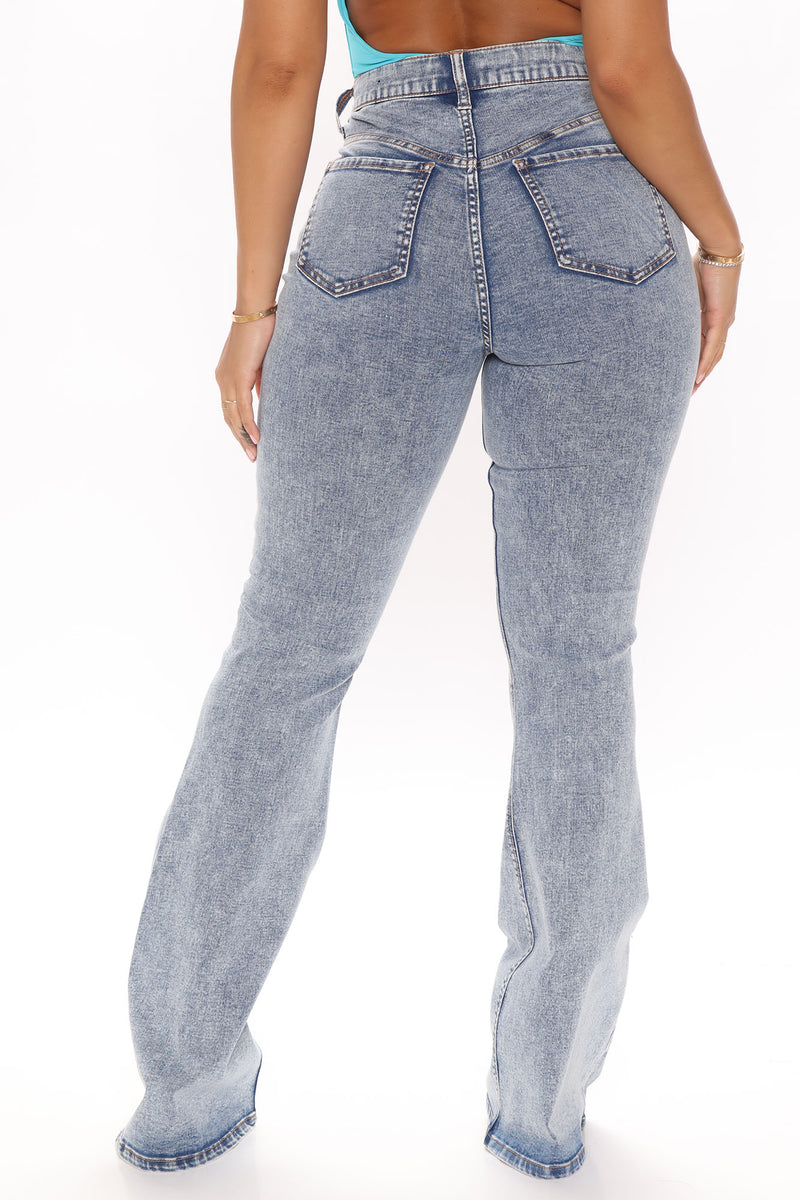 Curve Control Stretch Ripped Flare Jeans - Medium Blue Wash | Fashion ...