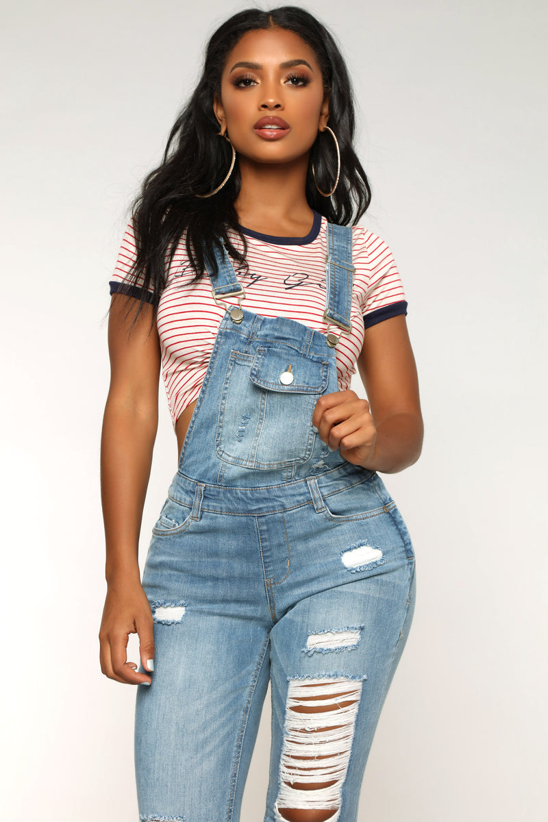 Over It Distressed Overalls - Medium Blue Wash | Fashion Nova, Jeans ...