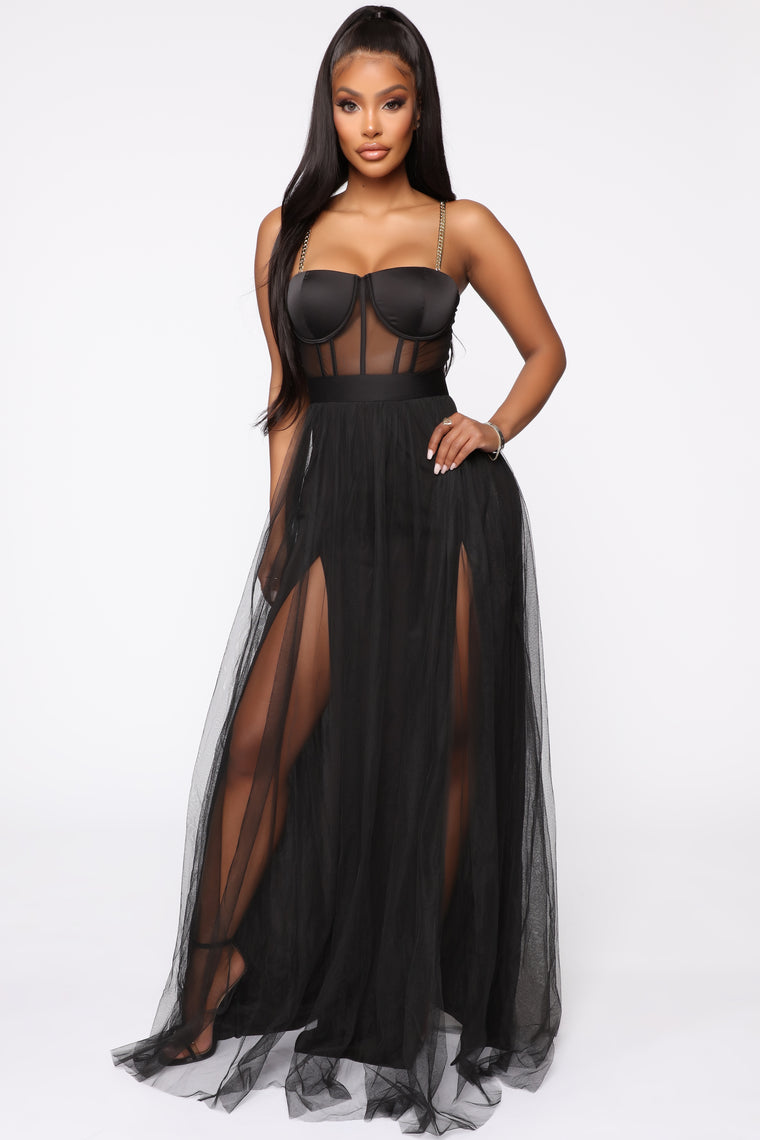 fashion nova black long dress