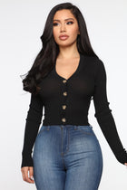 Kassie Button Cropped Cardigan Sweater - Black