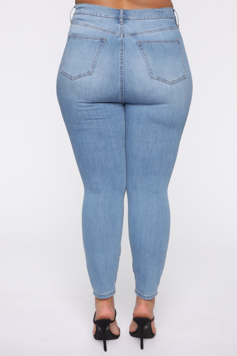 Bad Trip Exposed Button Skinny Jeans - Light Blue Wash - Jeans ...