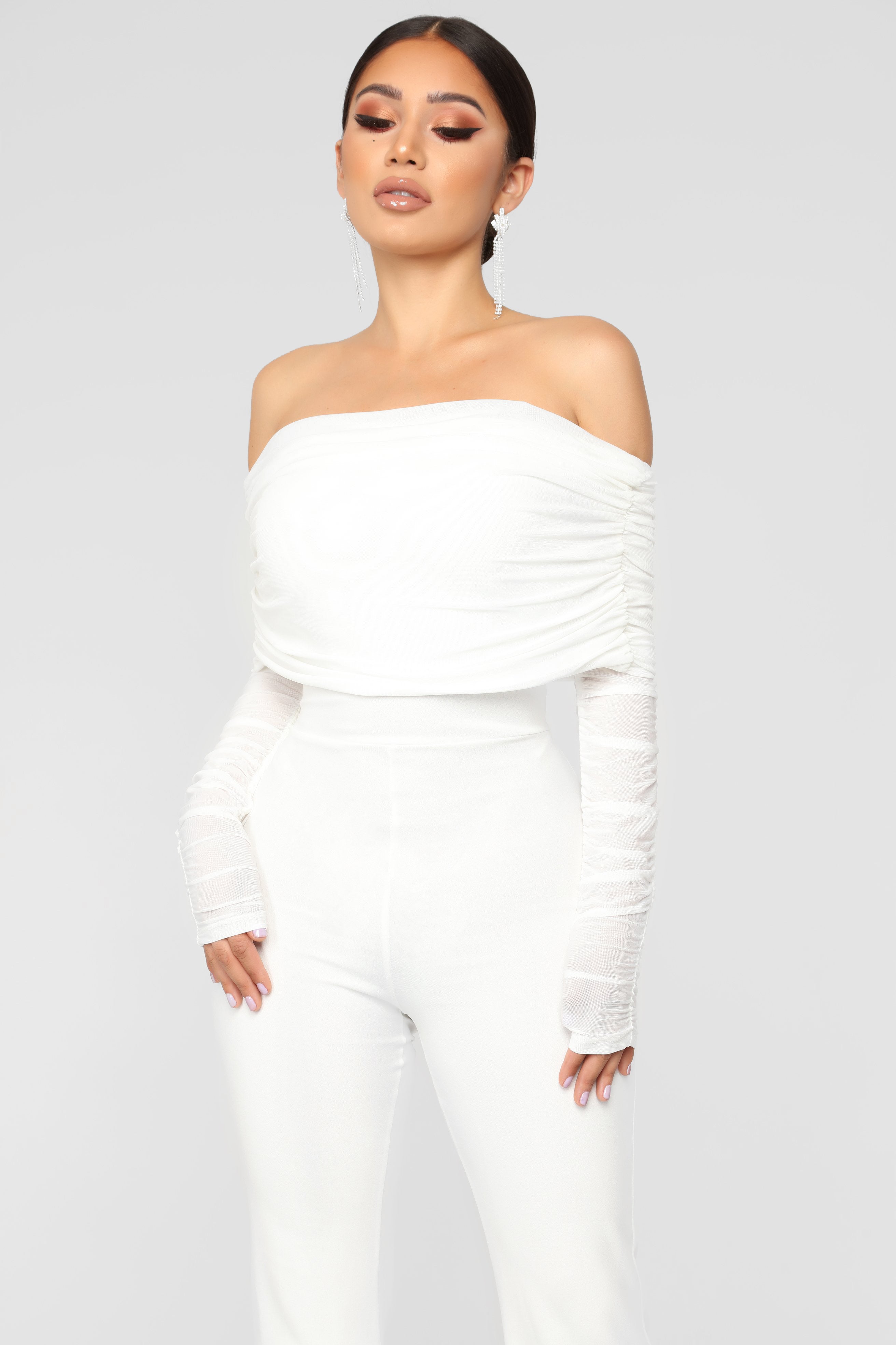 ruched mesh jumpsuit