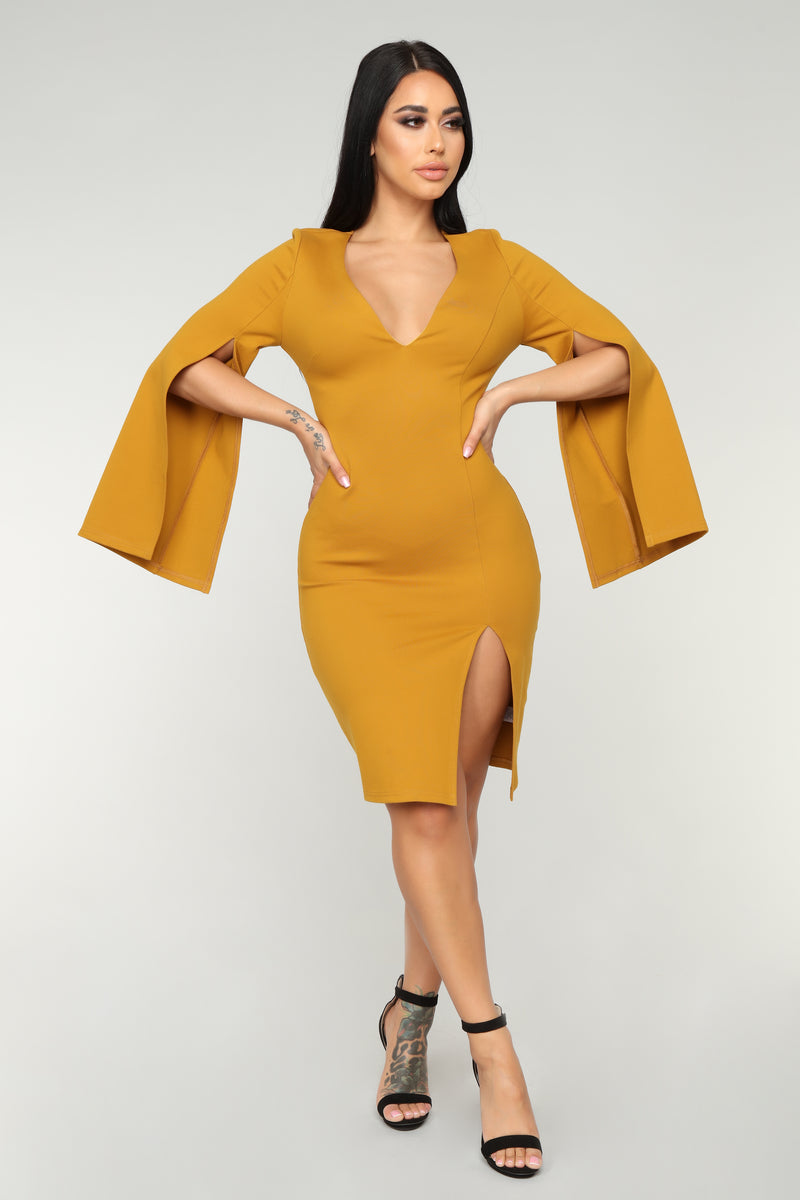 More Than Enough Slit Dress - Mustard | Fashion Nova, Dresses | Fashion ...