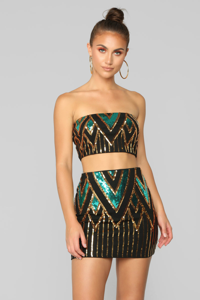 Dance With Somebody Skirt Set - Black/Teal | Fashion Nova, Matching ...