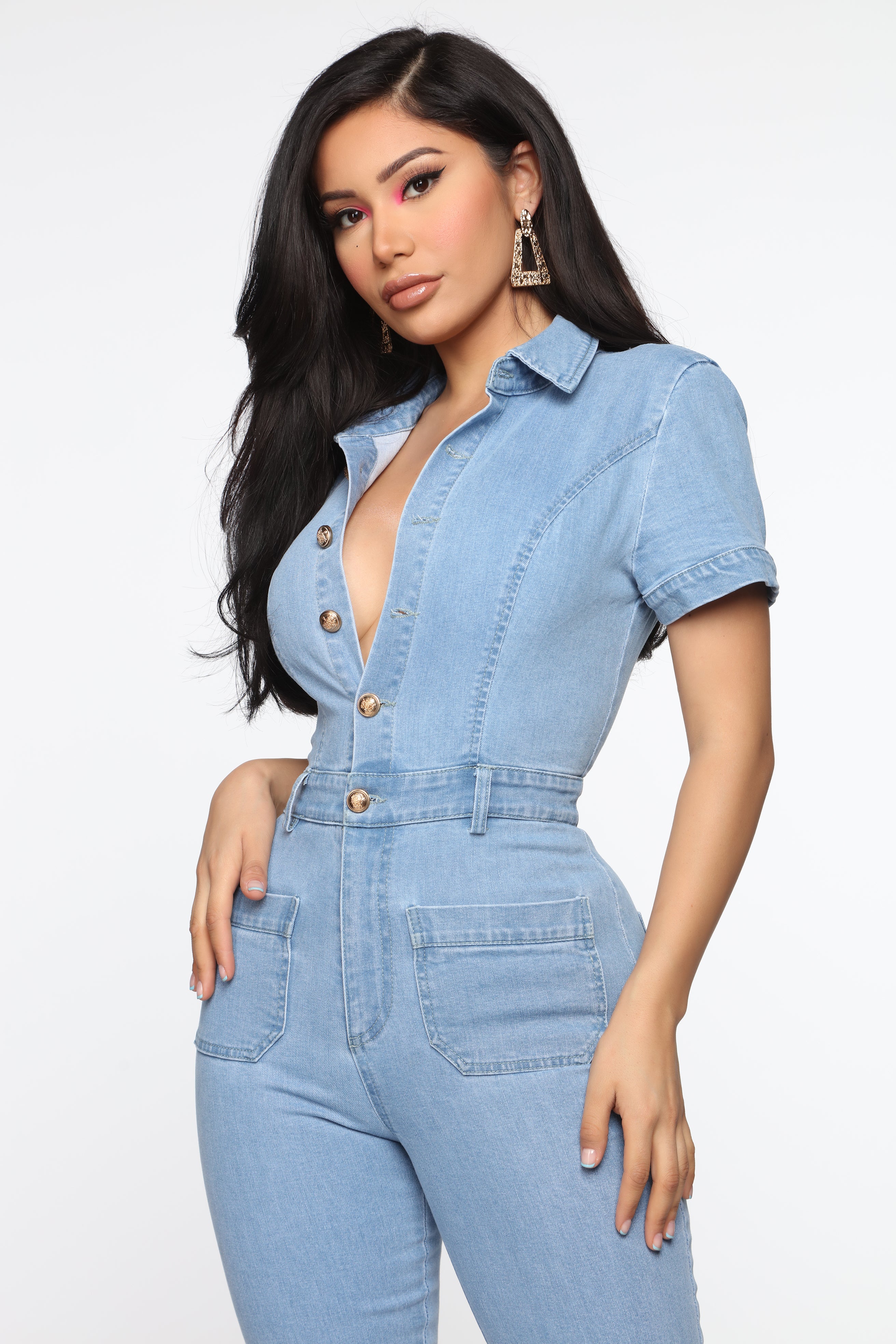 Flirty Flare Denim Jumpsuit - Light Wash – Fashion Nova