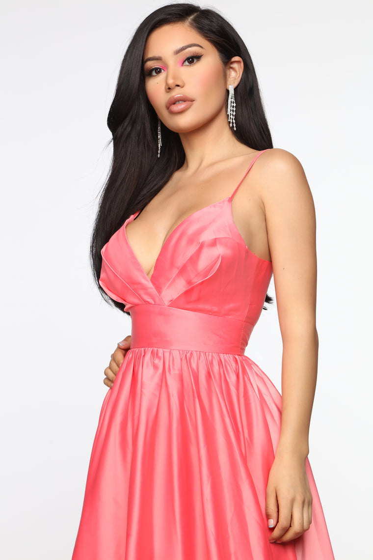 coral satin dress