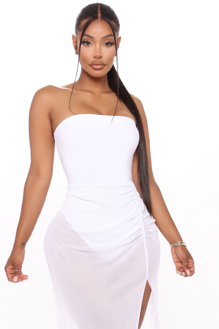 white mesh midi dress