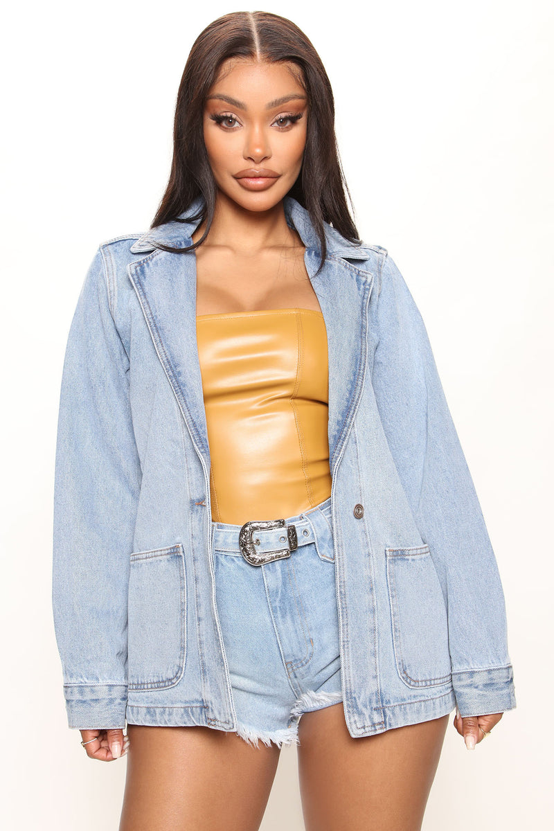 Quick Draw Denim Boyfriend Blazer - Medium Blue Wash | Fashion Nova ...