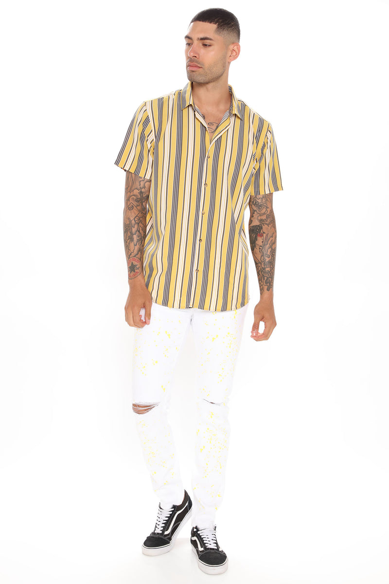 Open Invite Short Sleeve Woven Top - Gold/combo | Fashion Nova, Mens ...