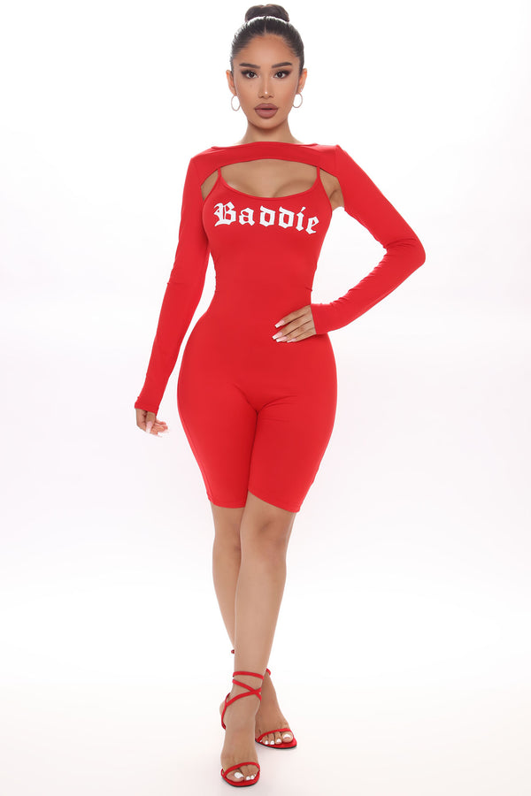 Baddie Bae Romper - Red – Fashion Nova
