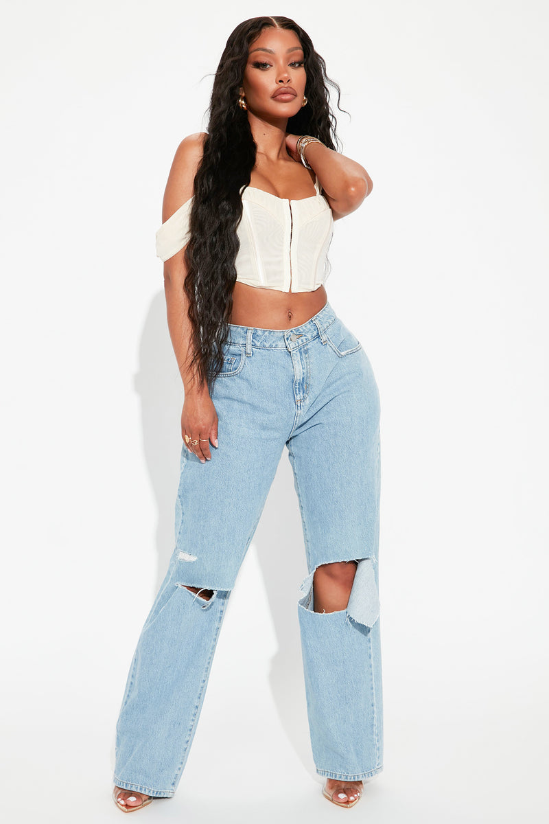 Go All Cut Out Slouch Fit Jeans - Light Blue Wash | Fashion Nova, Jeans ...