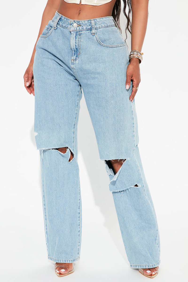 Go All Cut Out Slouch Fit Jeans - Light Blue Wash | Fashion Nova, Jeans ...