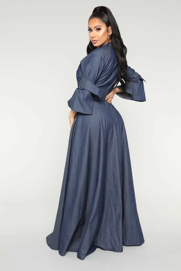 Something Up My Sleeve Dress - Dark Denim, Luxe | Fashion Nova