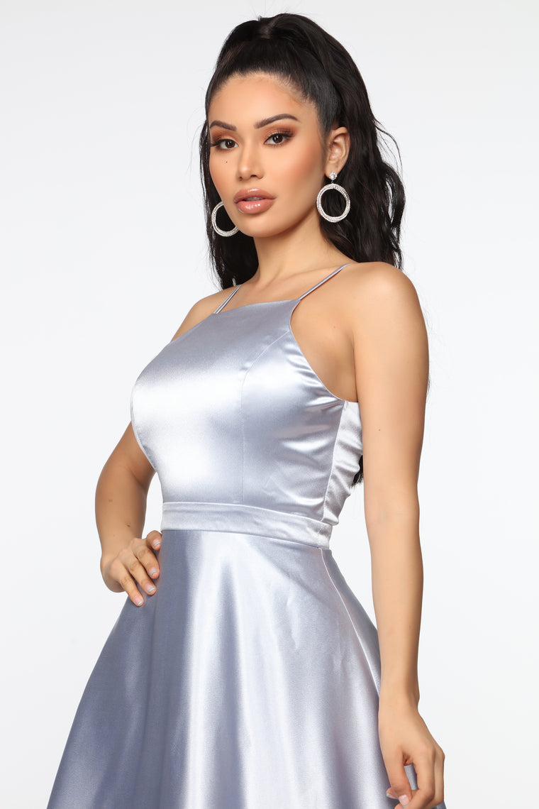 satin dress grey