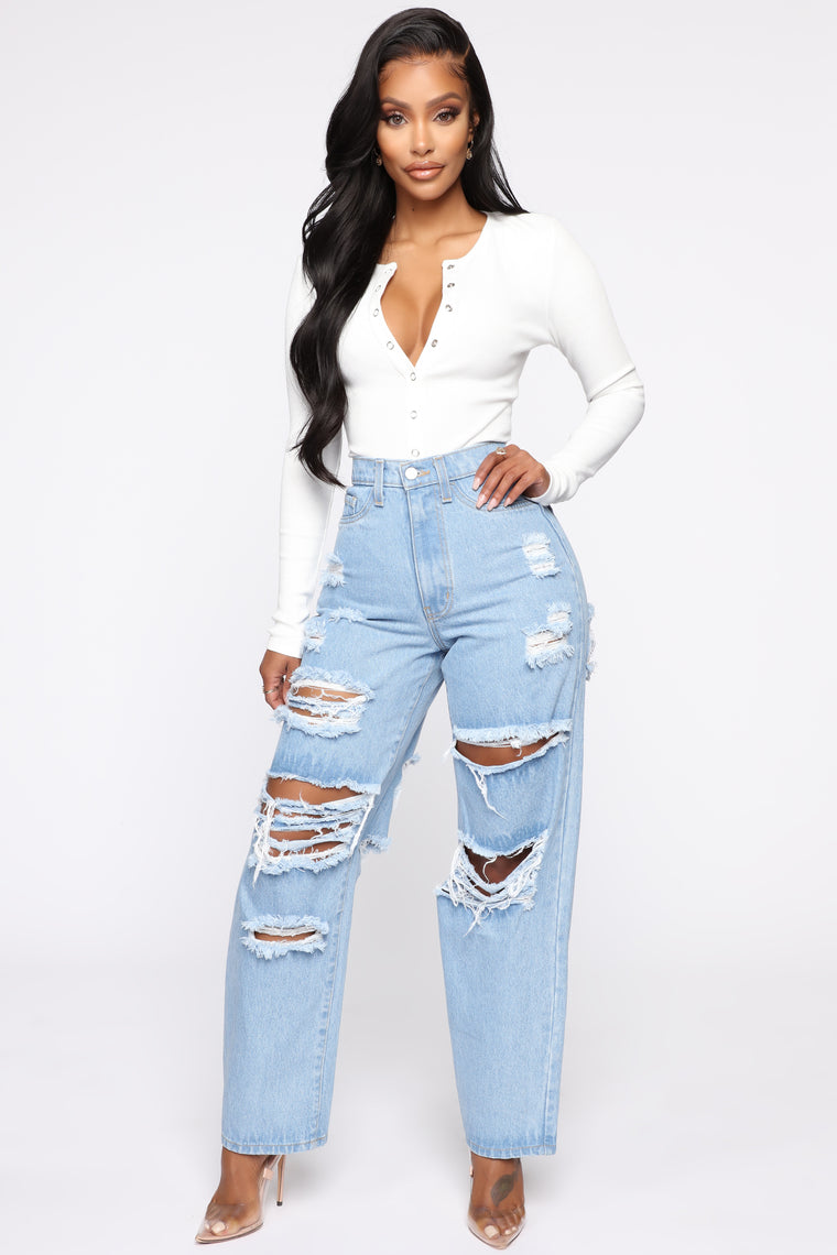 light blue ripped mom jeans