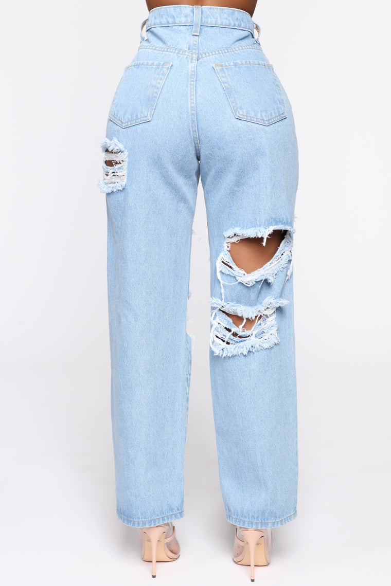 light blue ripped mom jeans