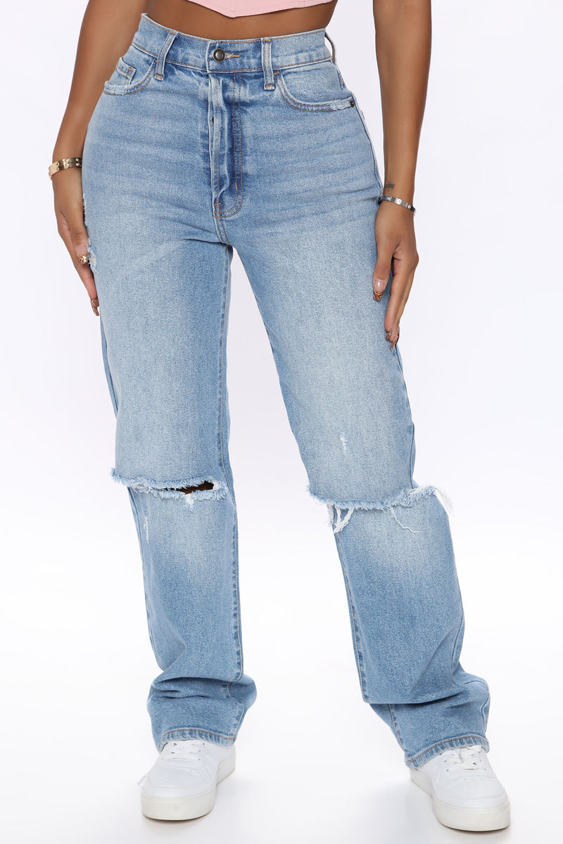 As You Please Ripped Straight Leg Jeans - Light Blue Wash | Fashion ...