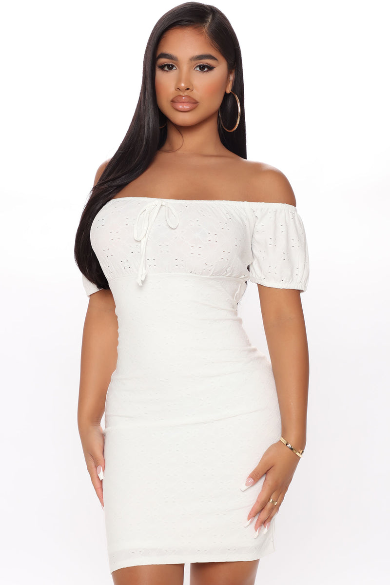 Go Get Her Off Shoulder Mini Dress - White | Fashion Nova, Dresses ...