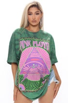 Pink Floyd Distressed Oversized Tie Dye Top - Green