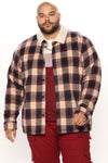 Sherpa Flannel Shacket - Red/combo