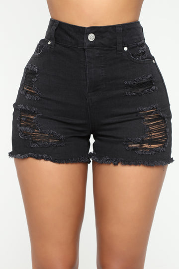 denim black ripped shorts