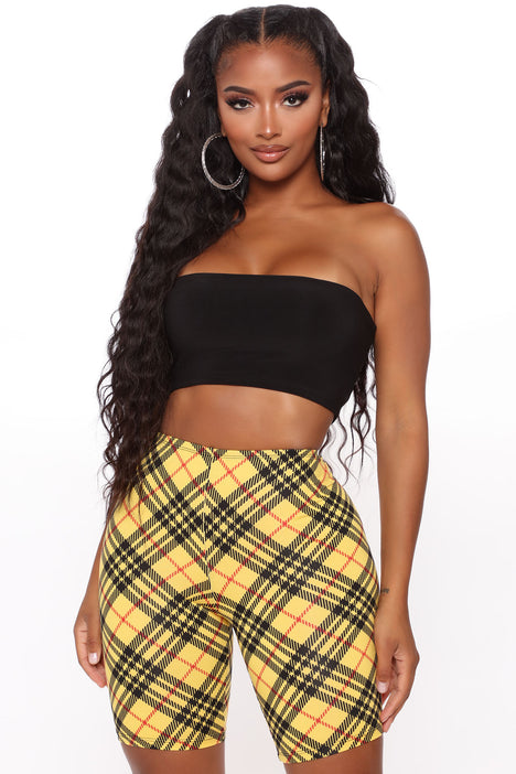 yellow plaid biker shorts