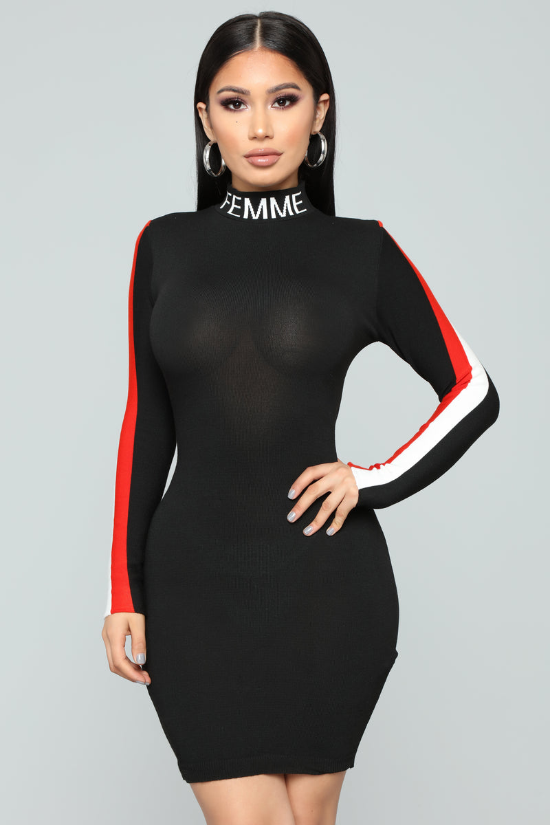 Femme Ain't Frail Knit Dress - Black/Red | Fashion Nova, Dresses ...