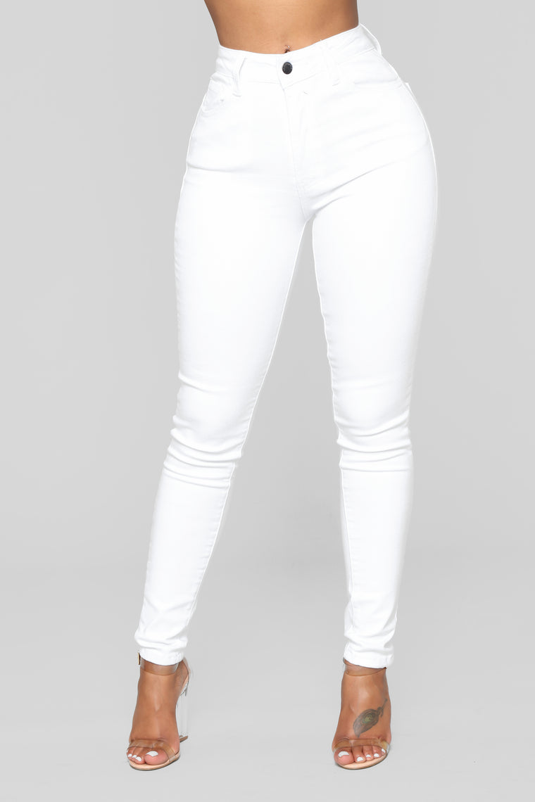 high waisted white stretch jeans