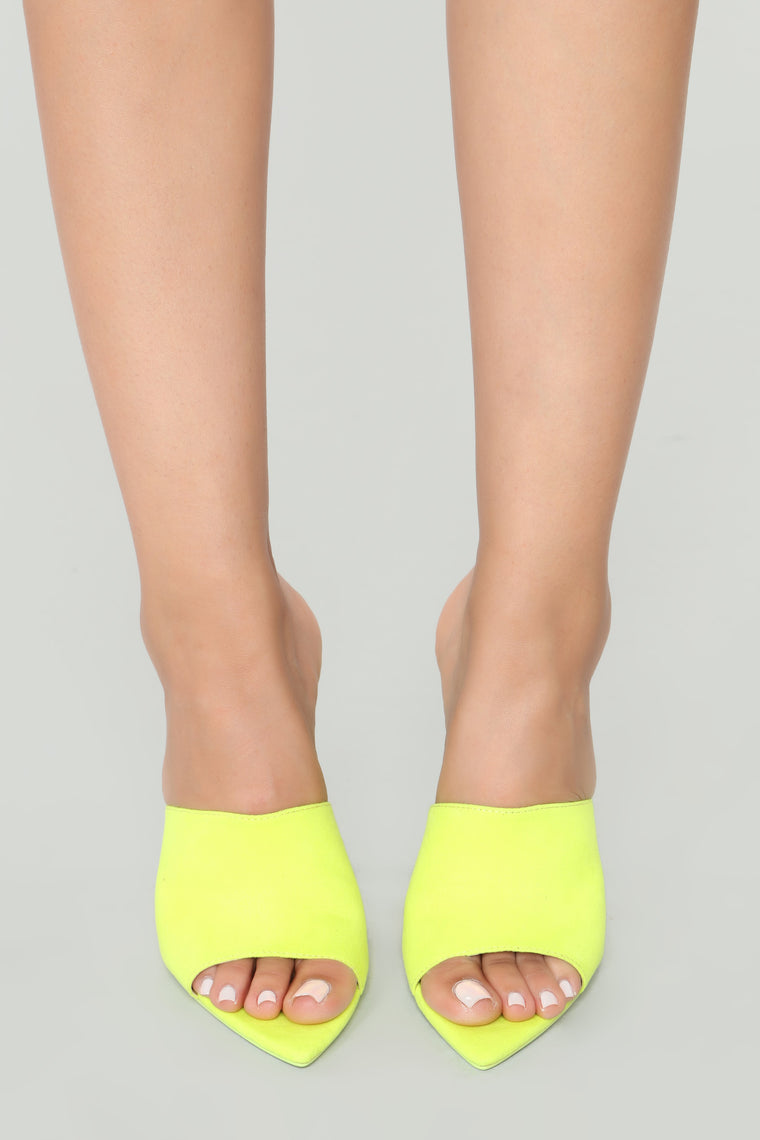 neon yellow mule heels