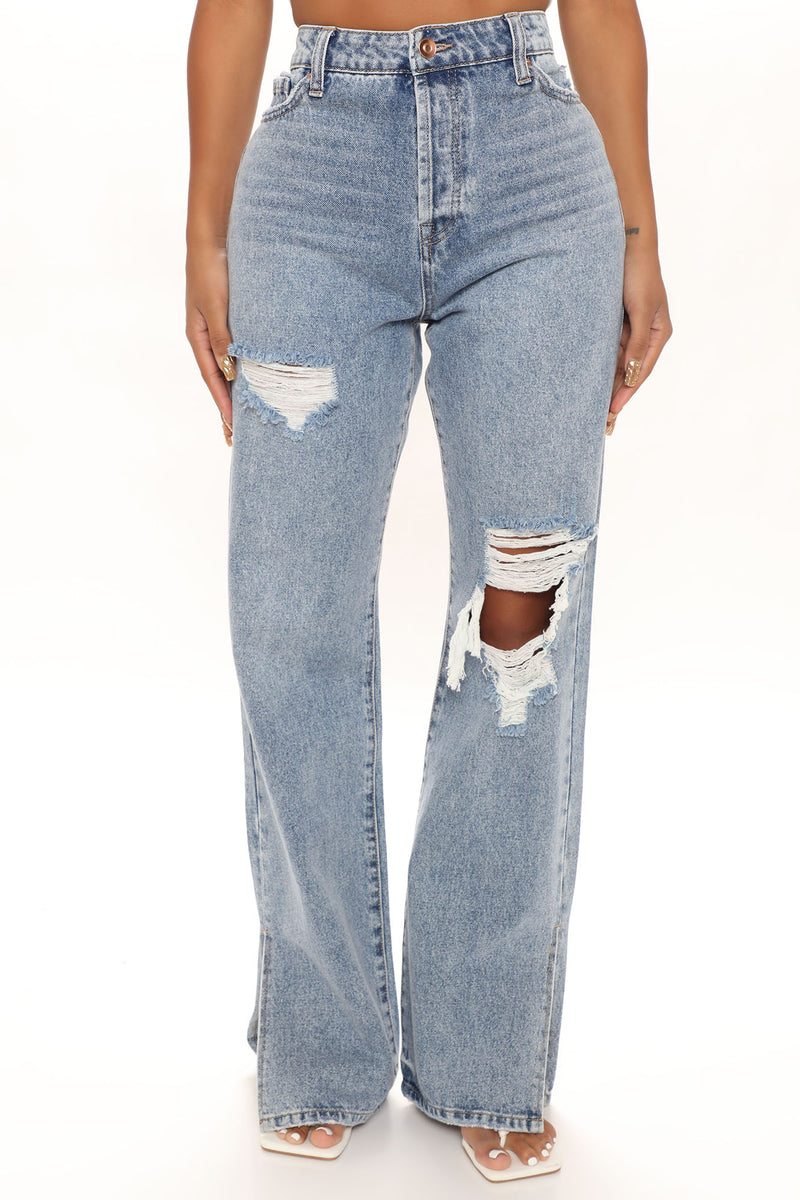 Go Back To The 90's Side Slit Jeans - Medium Blue Wash | Fashion Nova ...