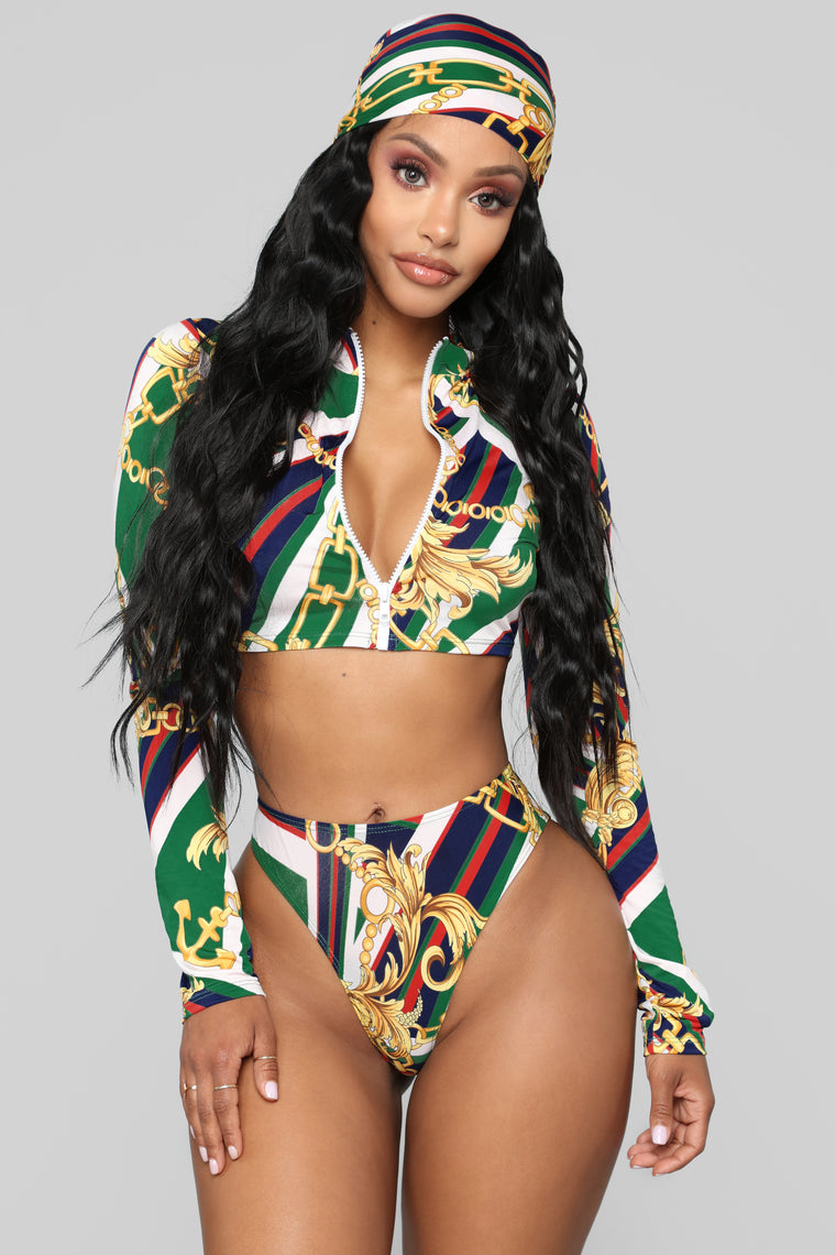 3 piece swimsuit with head scarf