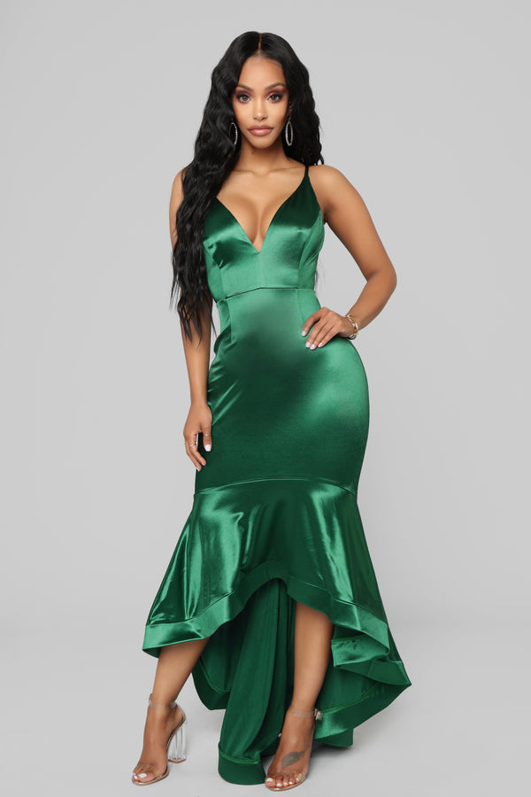 Seduction Satin Mermaid Dress - Hunter – Fashion Nova