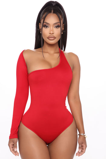 Plt Shape Cherry Red High Neck Sleeveless Bodysuit