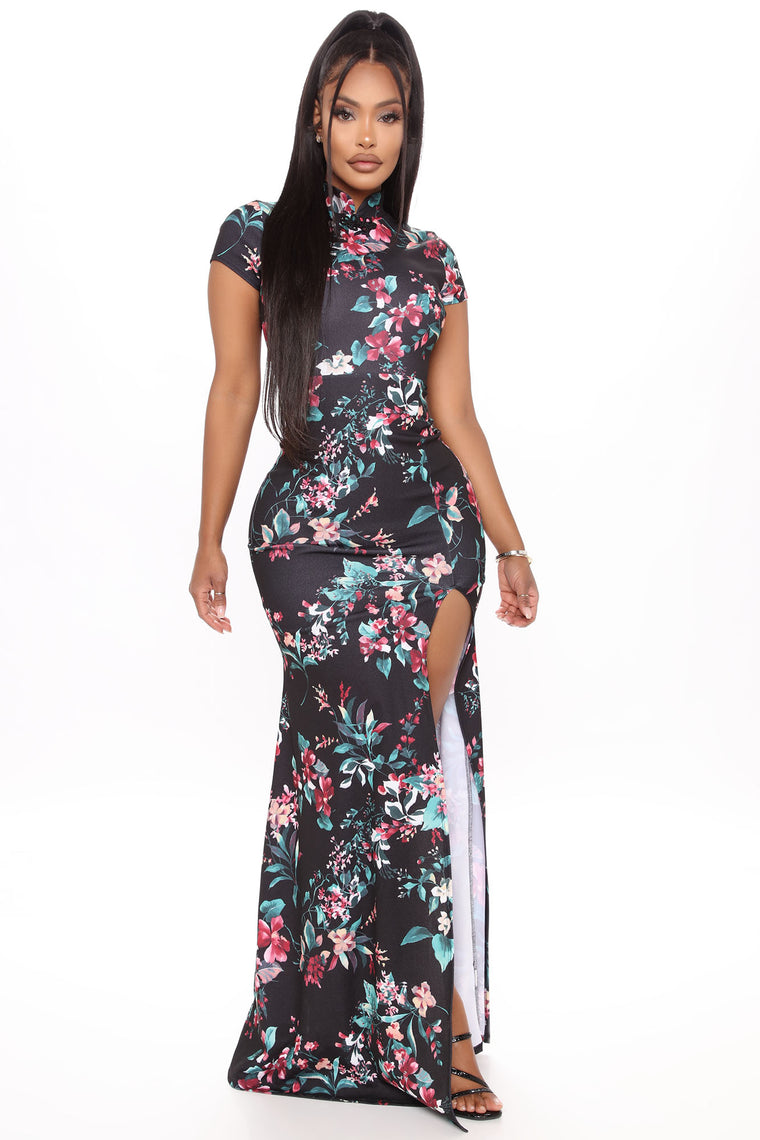 fashion nova black floral dress