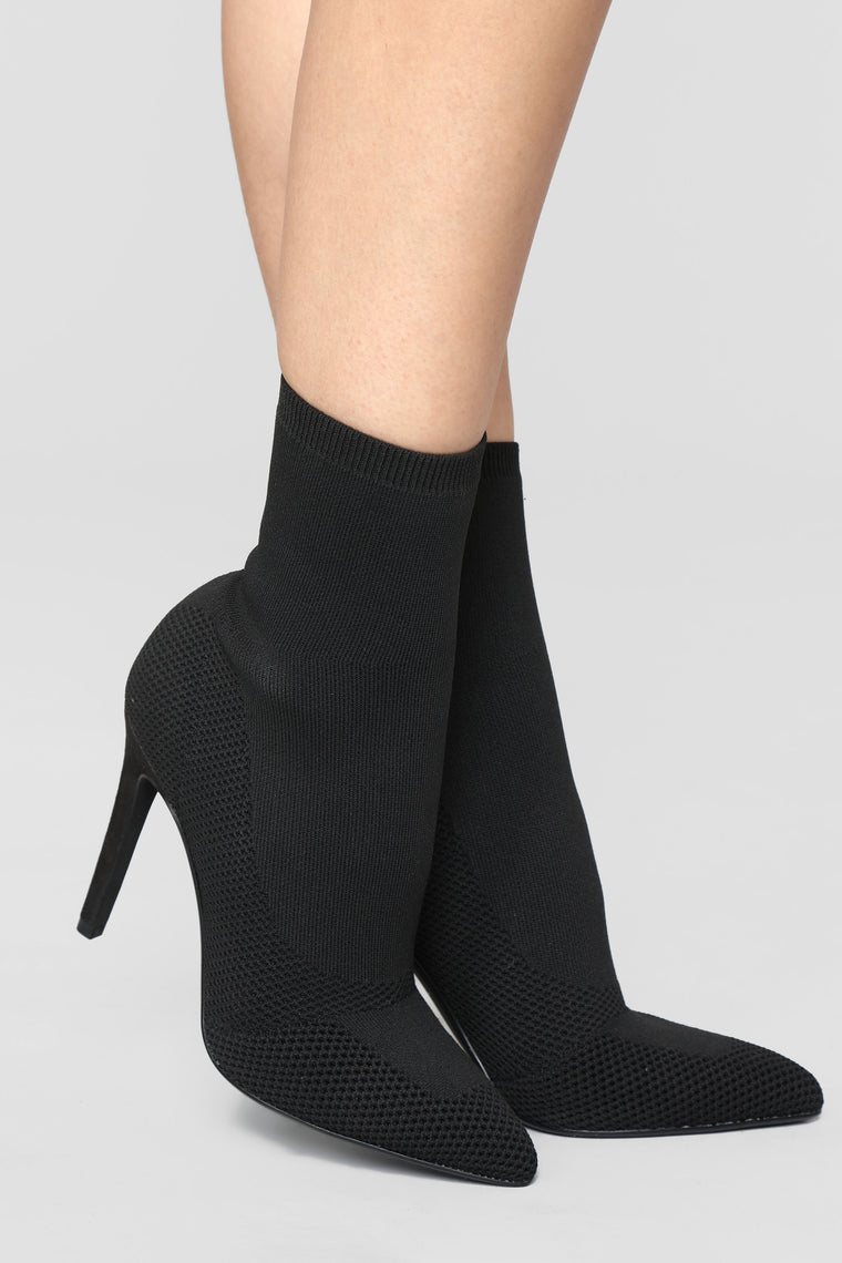 I'm In Knit Heeled Booties - Black 