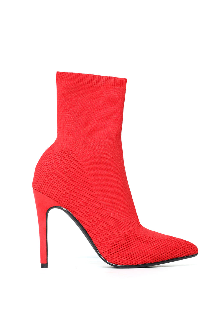 I'm In Knit Heeled Booties - Red, Shoes 