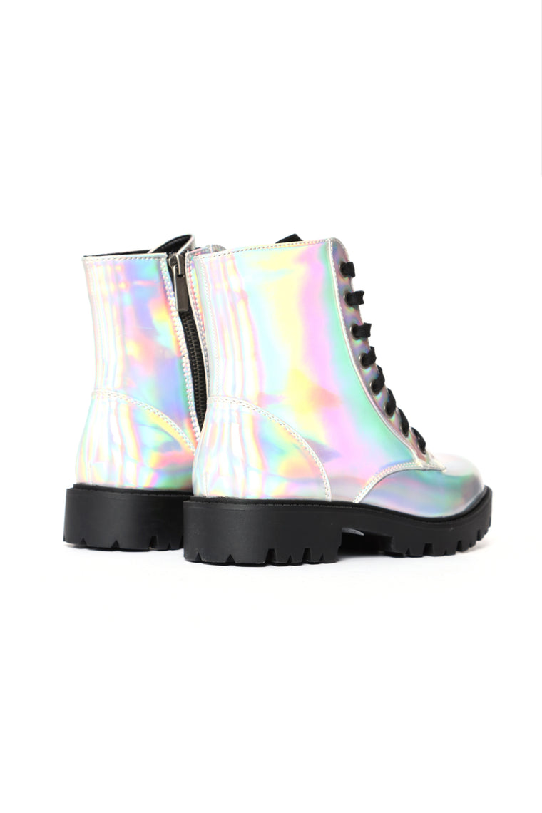 iridescent thigh high boots