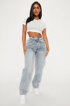 Petite Crossover Straight Leg Jeans - Light Blue Wash