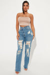 Petite Don't Get Crossed Over Slouch Fit Jeans - Medium Blue Wash