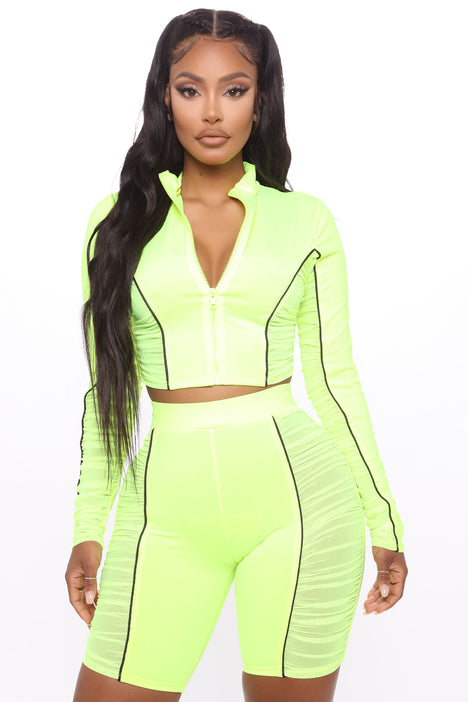 neon biker shorts set