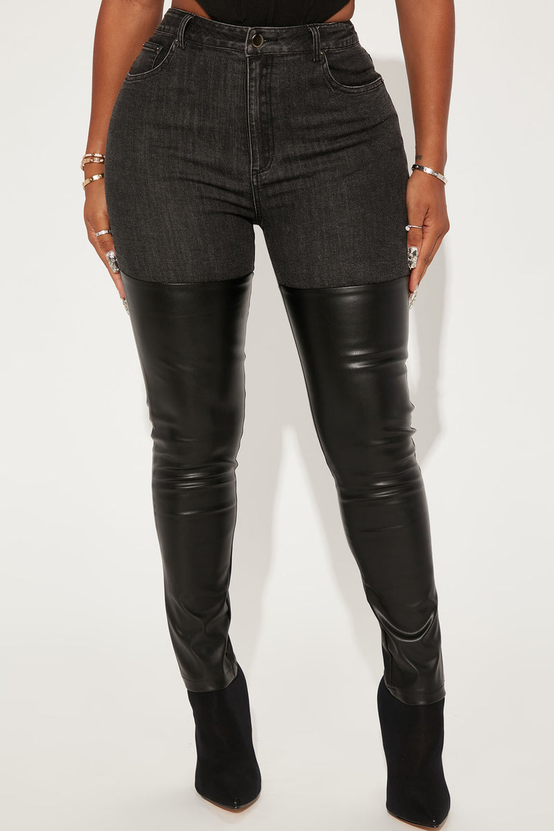 Nine Lives Faux Leather Skinny Jeans - Black/Black | Fashion Nova ...