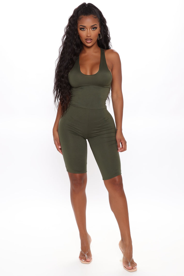 Bubble Butt Backless Romper - Olive, Rompers | Fashion Nova