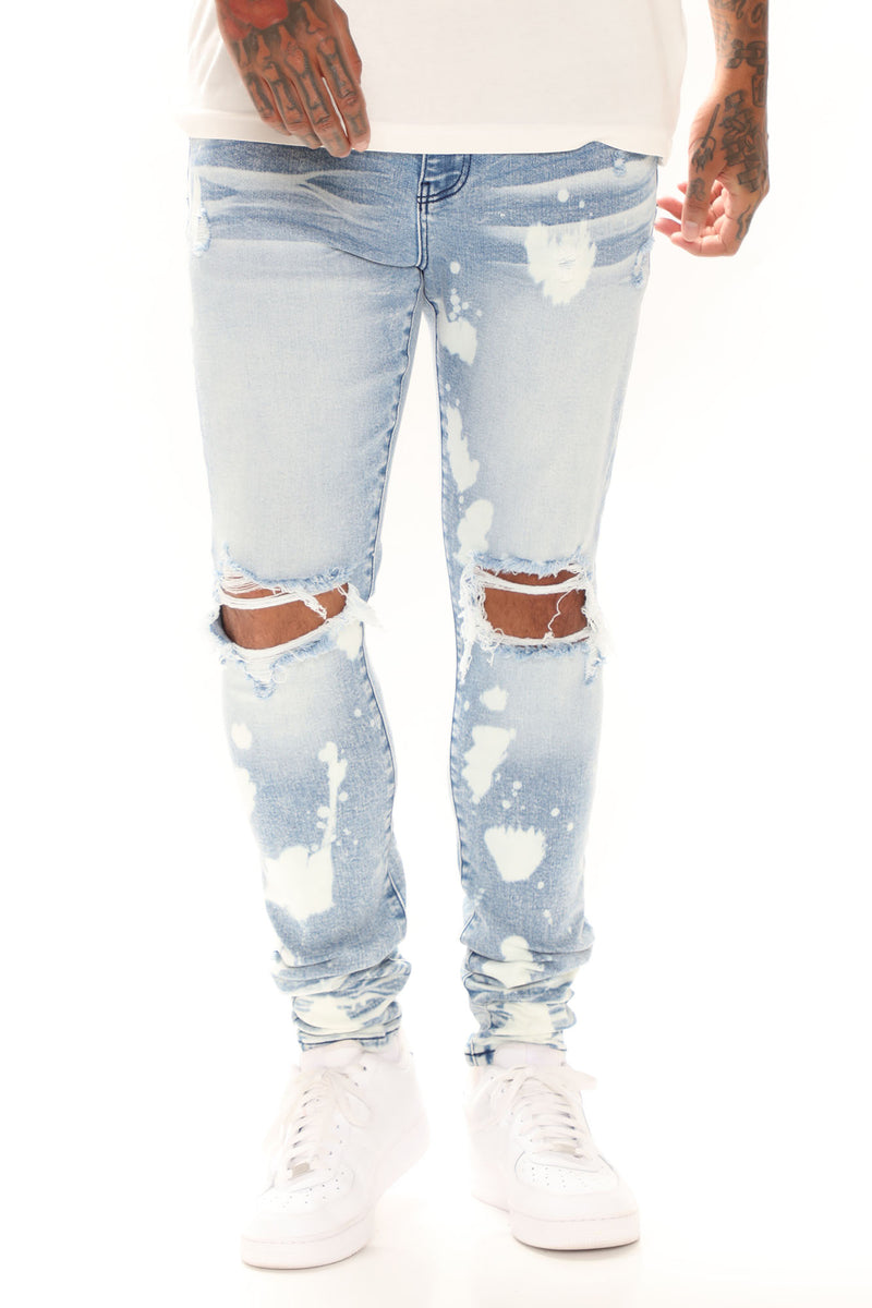 Bleach Knee Blow Out Stacked Skinny Jeans - Medium Wash | Fashion Nova ...