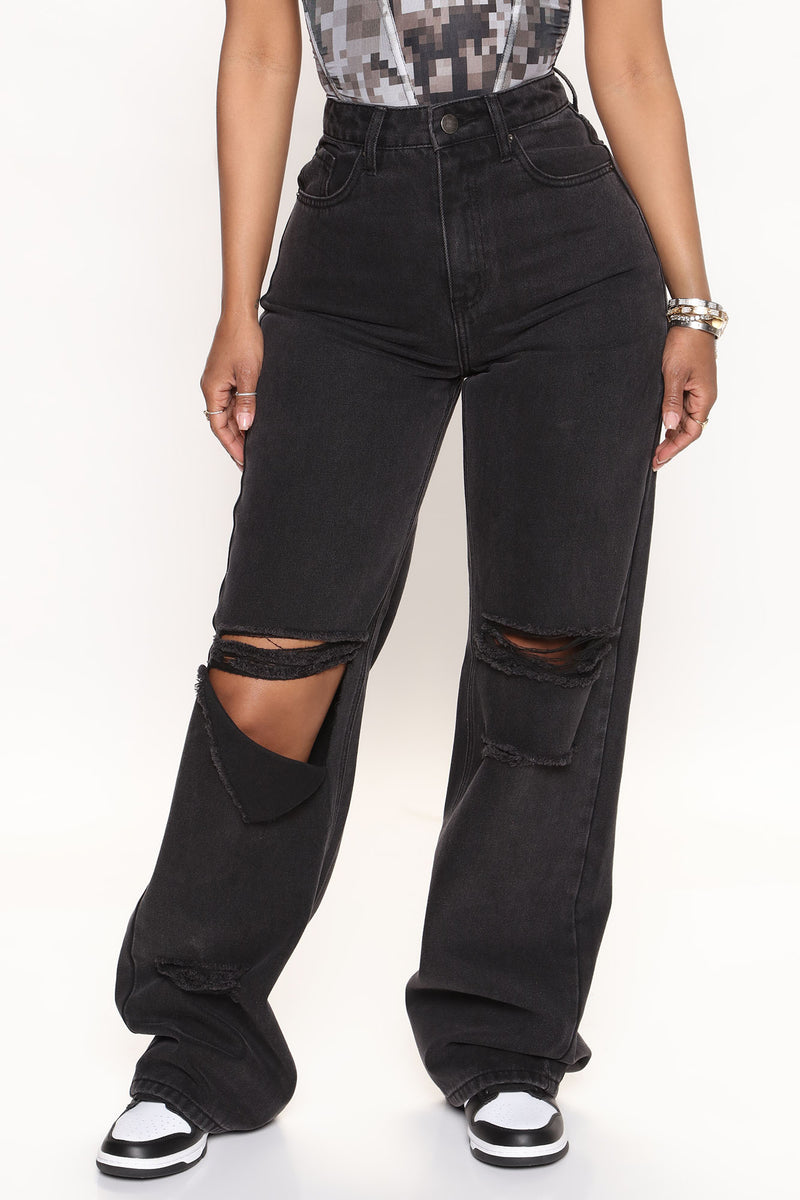 Nighttime 90's Ripped Wide Leg Jeans - Black | Fashion Nova, Jeans ...