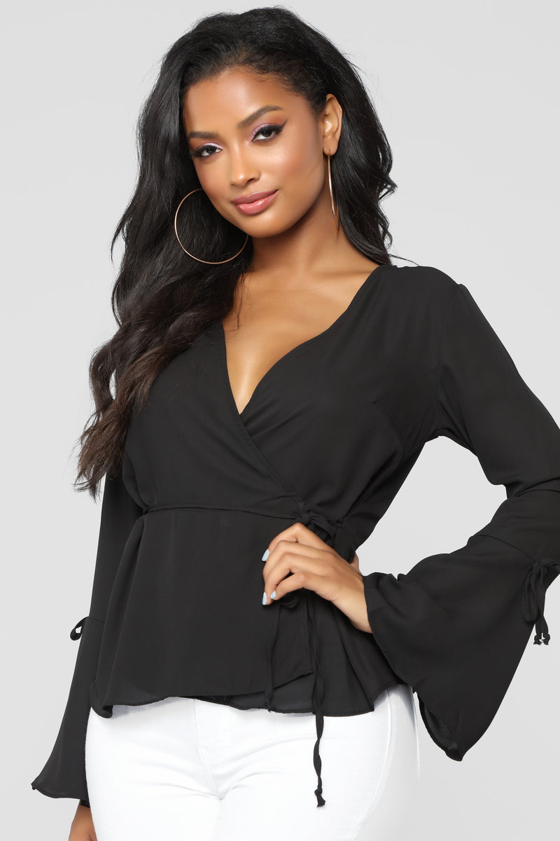 In Love Again Surplice Top - Black | Fashion Nova, Shirts & Blouses ...