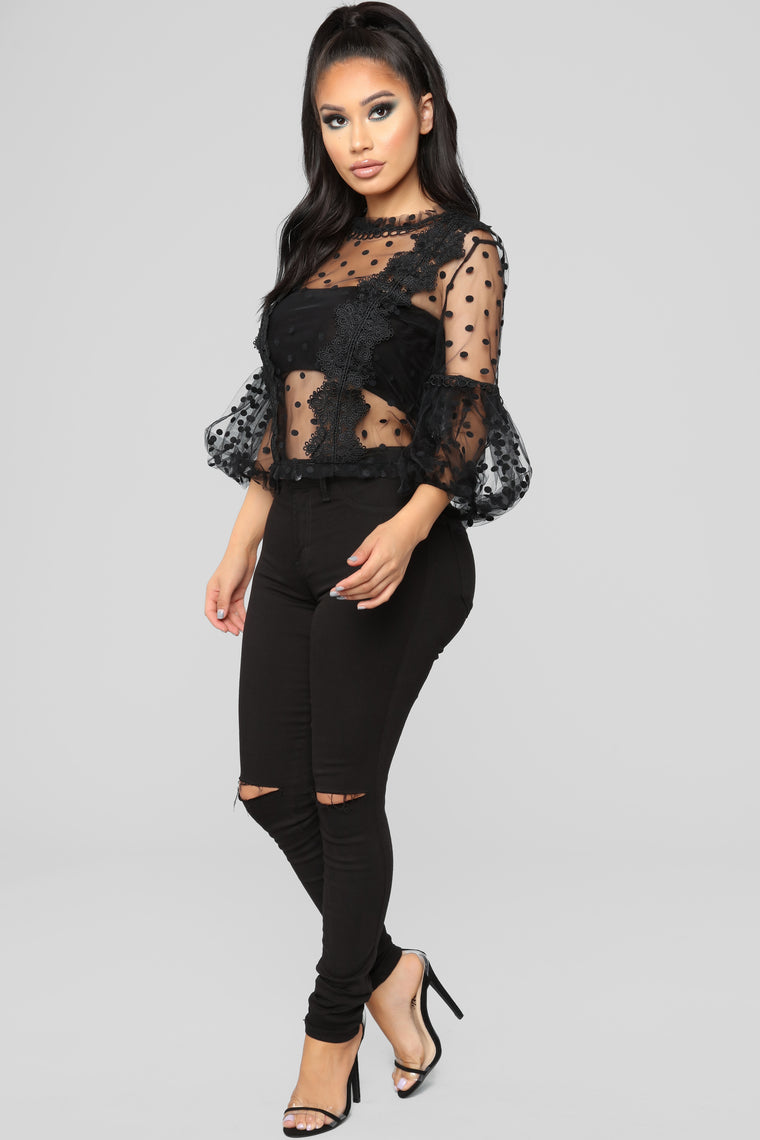 Mesh Sheer Romance Blouse - Black, Shirts & Blouses | Fashion Nova