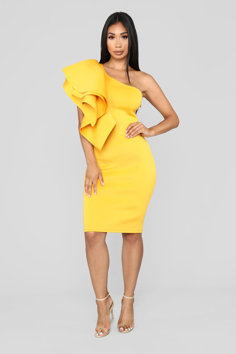 mustard yellow dress fashion nova