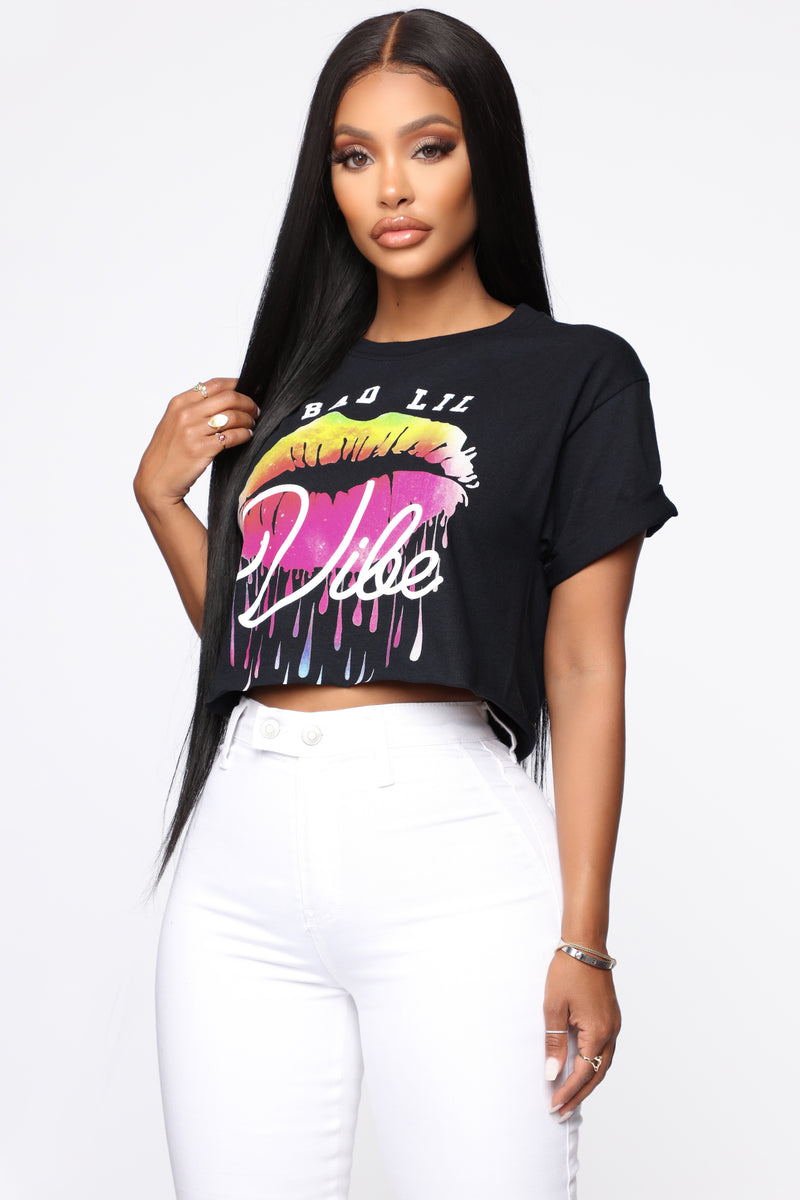 Bad Lil Vibe Crop Top - Black | Fashion Nova, Graphic Tees | Fashion Nova