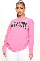 More Self Love Long Sleeve Top - Pink