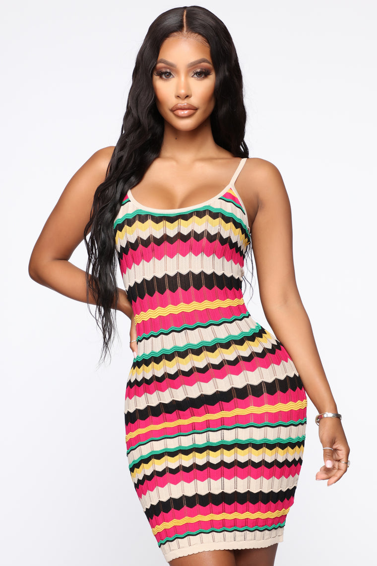 Bora Bora Baby Stripe Mini Dress - Fuchsia/Multi - Dresses - Fashion Nova